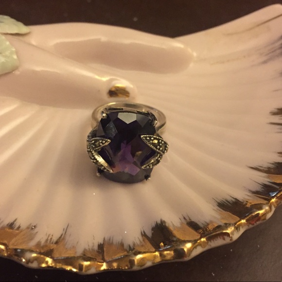 Sterling Silver, Marcasite and Amethyst Ring. - Picture 1 of 7